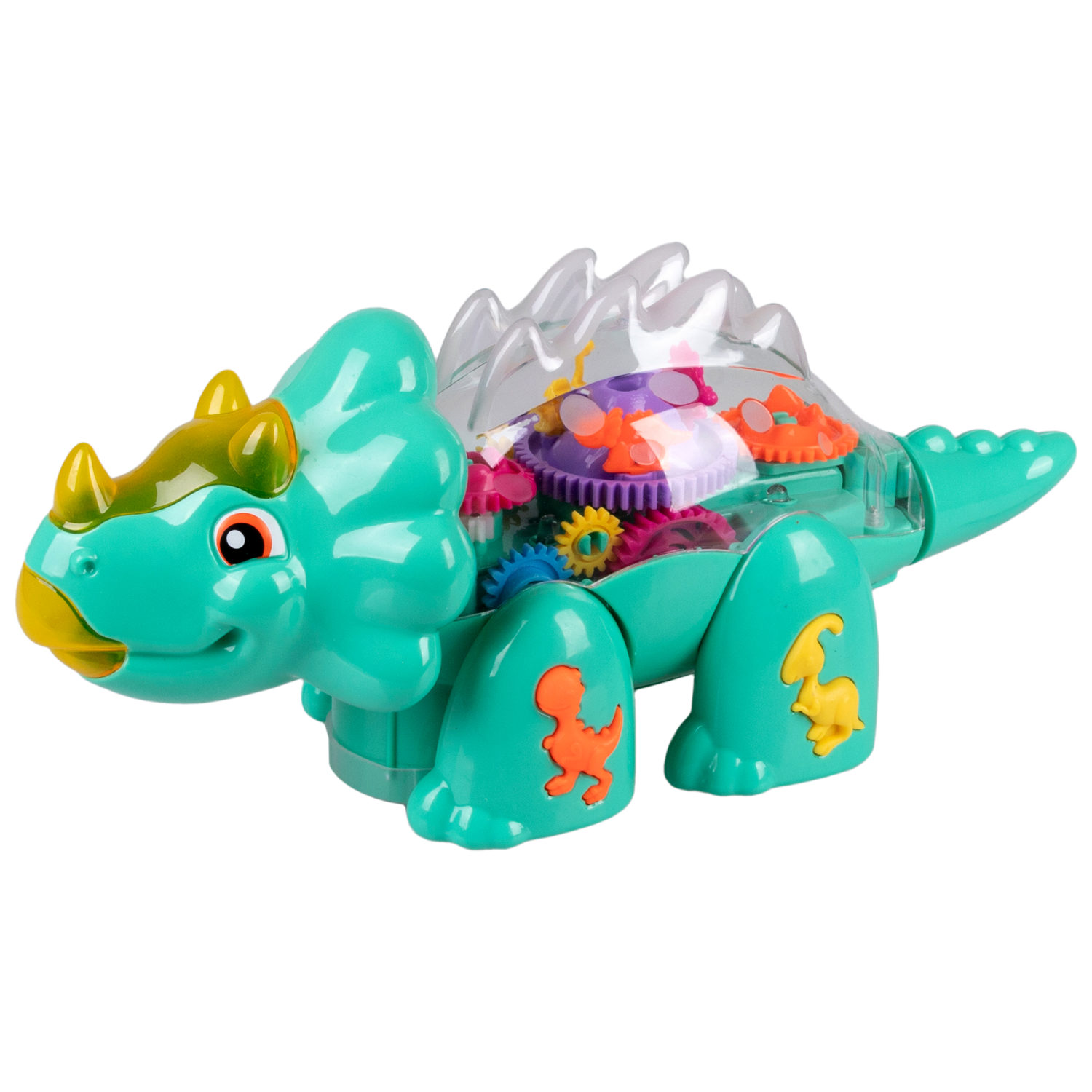 Динозавр игрушка 1TOY Движок «Трицератопс», прозрачная с шестеренками, со светом и звуком, 1 шт.