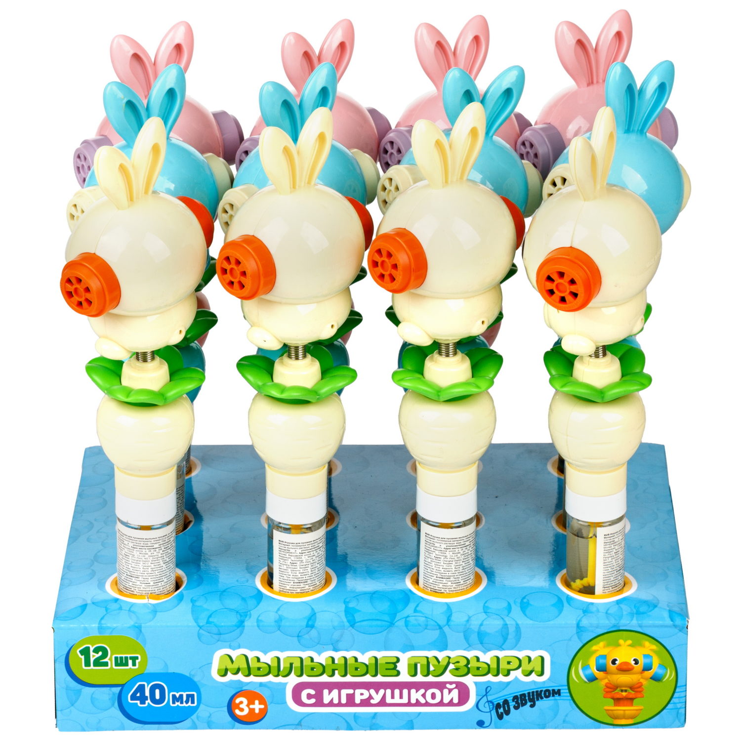 Мыльные пузыри с игрушкой-качалкой 1TOY Мы-шарики! Заяц, 40 мл, 3 цвета в ассортименте