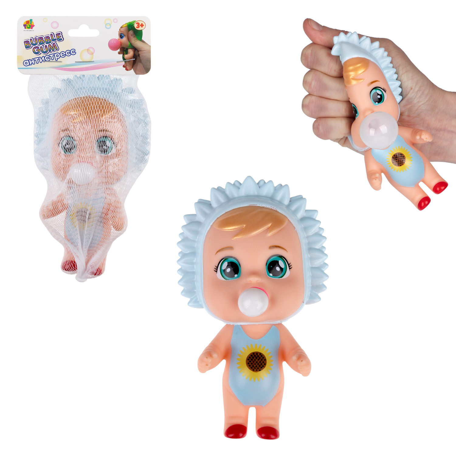 1YOY Bubble Gum-антистресс "Куклы" в голубом, 7х13 см