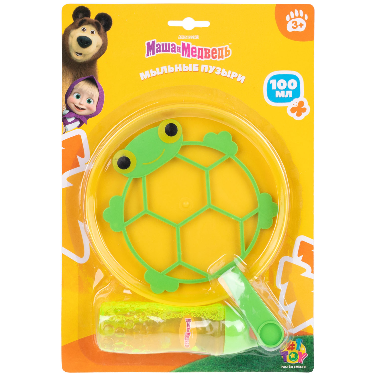 Мыльные пузыри 1TOY Маша и медведь, Лягушка, с лотком и венчиком, 100 мл