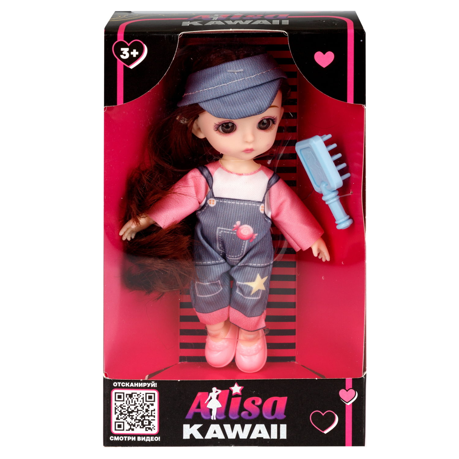 Кукла шарнирная Alisa Kawaii mini 15,2 см, с расчёской, с длинными темными волосами 