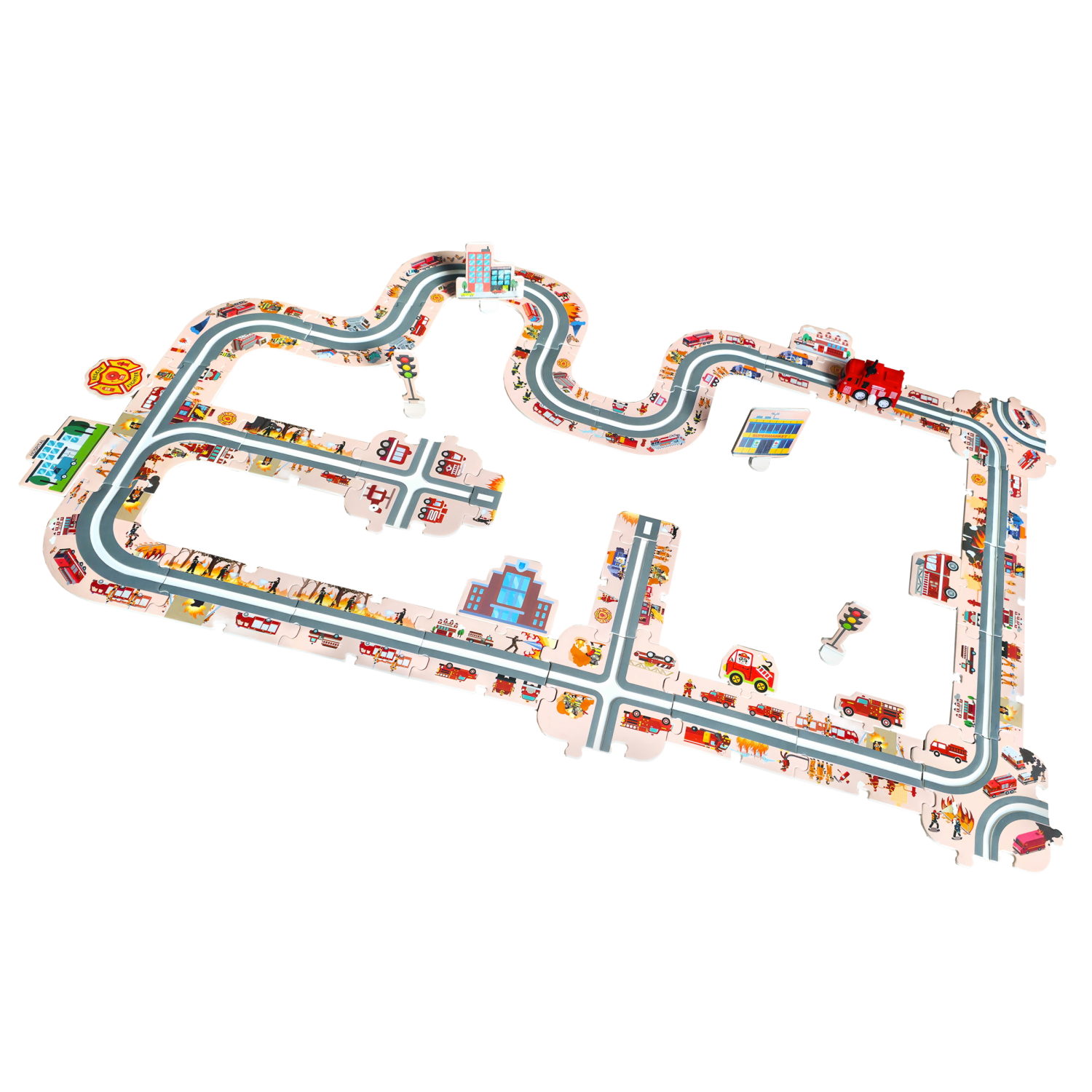 Игровой набор 1TOY Пазл-трек "Пожарная служба", с машинкой, 44 детали