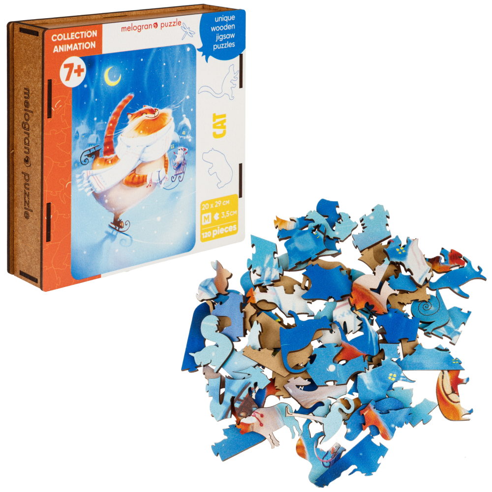 Деревянные пазлы Collection Animals Кот на коньках, 120 деталей