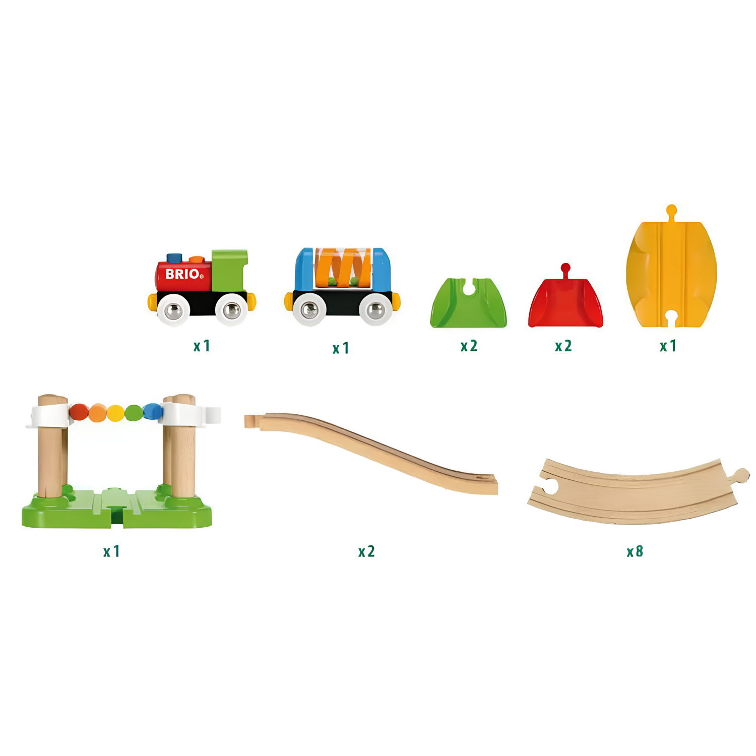 Деревянная железная дорога BRIO, поезд детский на рельсах - паровозик на магнитах, игрушки для малышей, 18 элементов