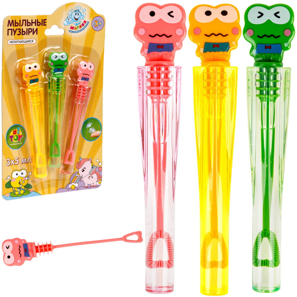Нелопающиеся мыльные пузыри 1TOY Мы-шарики! Лягушка, 5 мл, набор, 3 шт. в блистере
