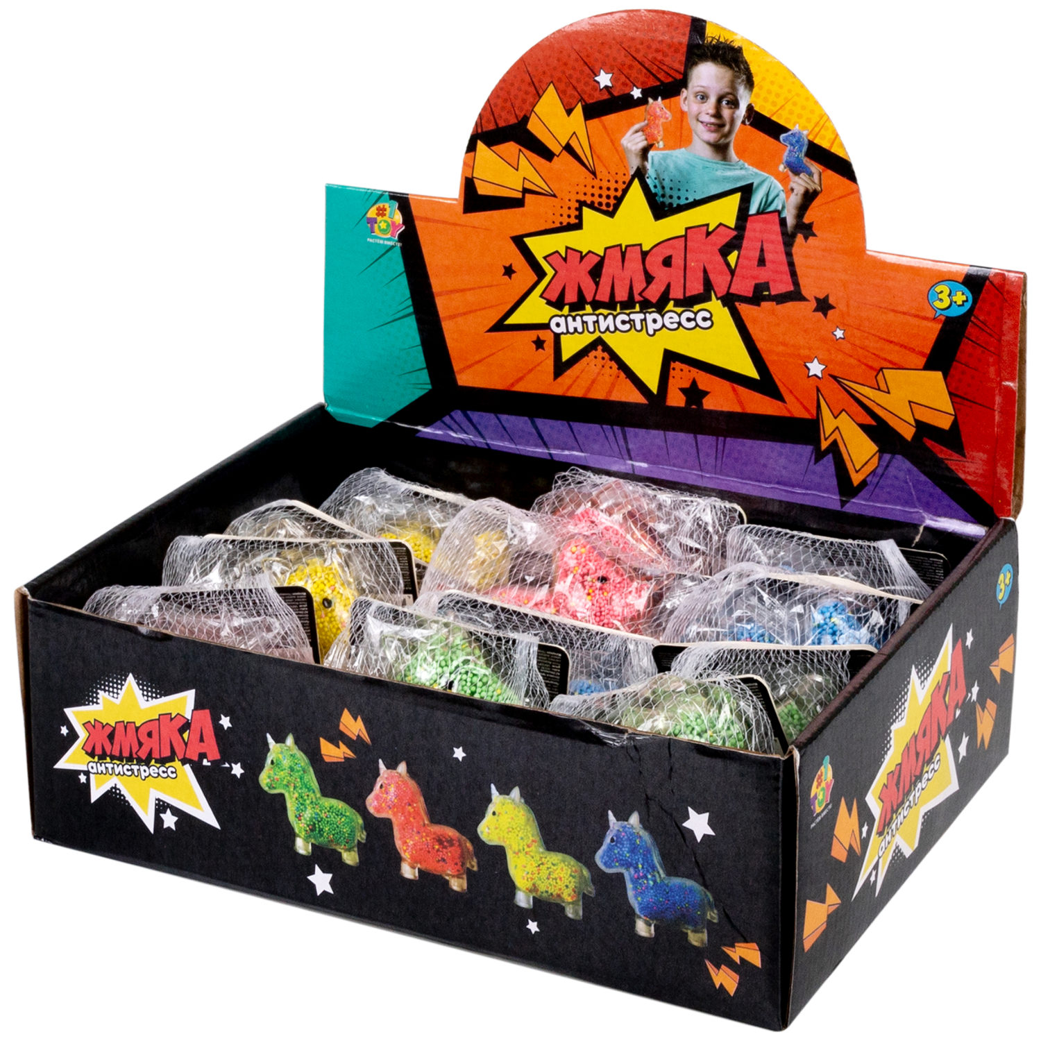 1toy Жмяка единорог с пенопластовыми шариками, 11х8 см, 4 вида в ассортименте