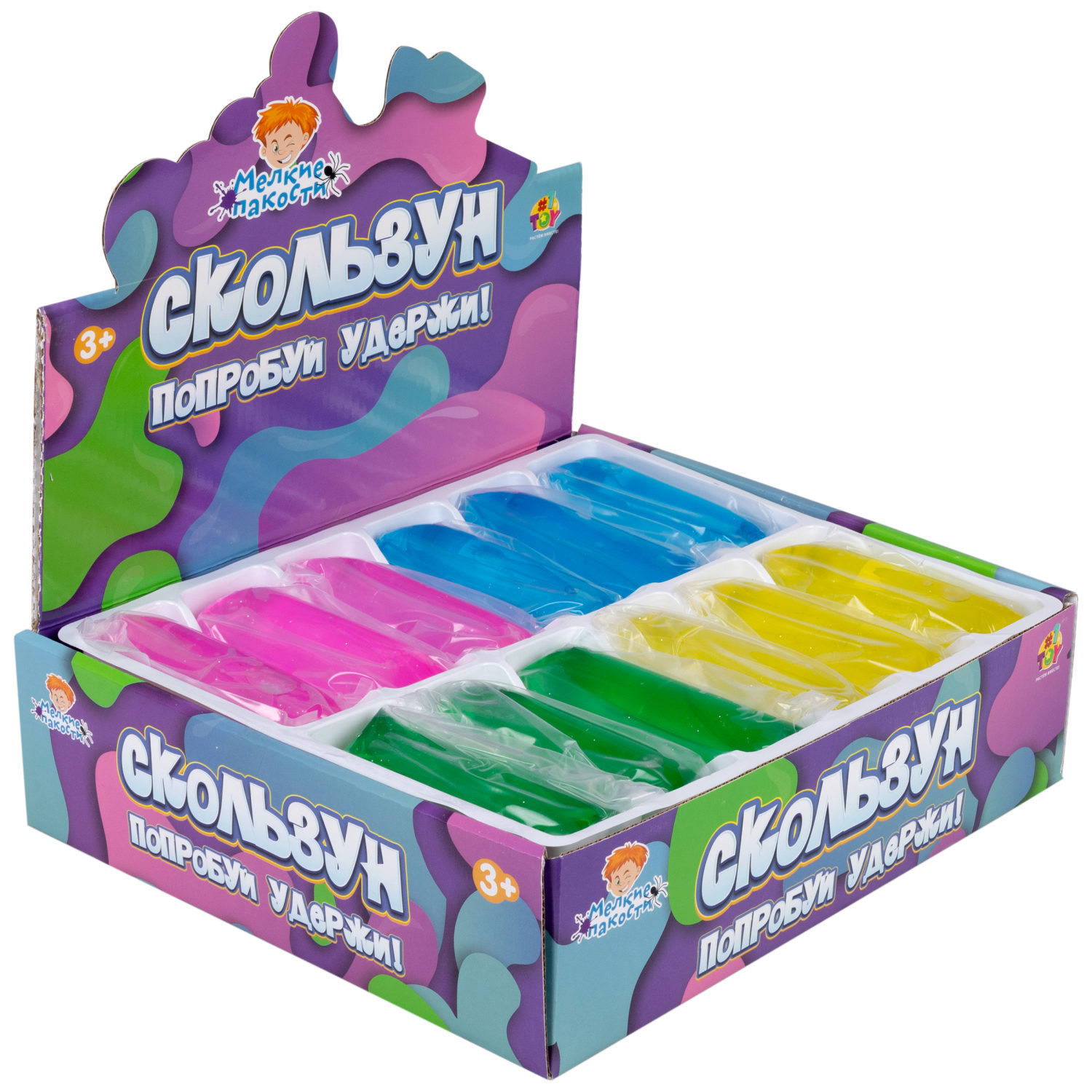 Скользун с блестками 1TOY,11х4 см, 4 цвета в ассортименте