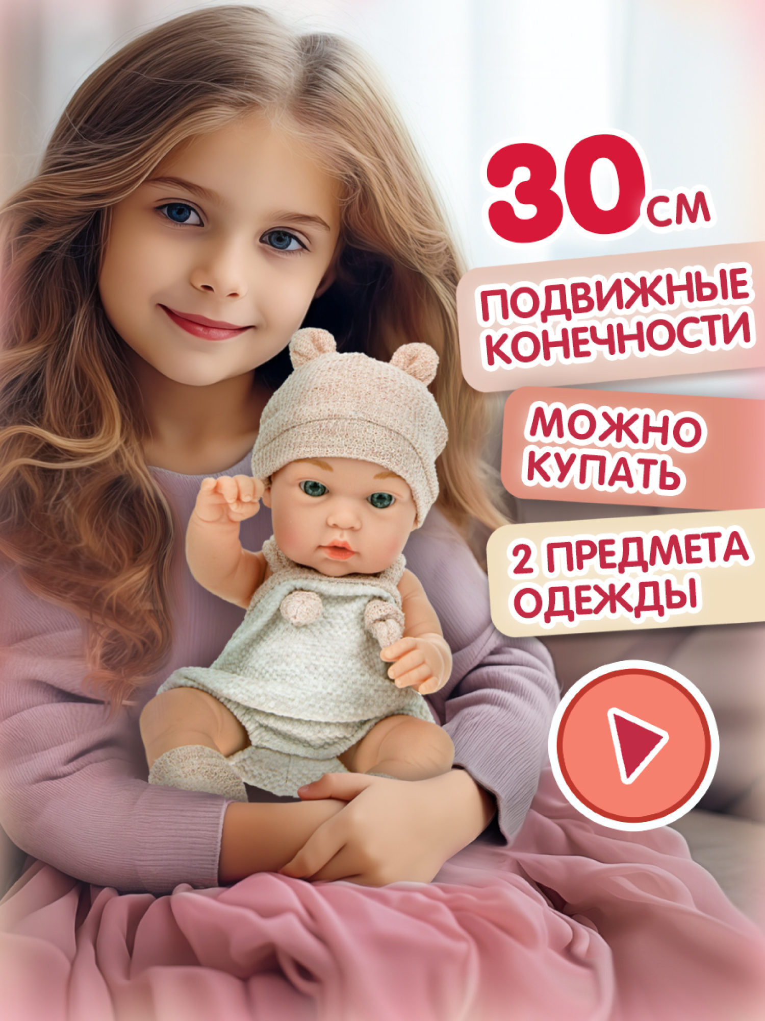 Пупс 1TOY Baby Doll в розовой одежде, 30 см