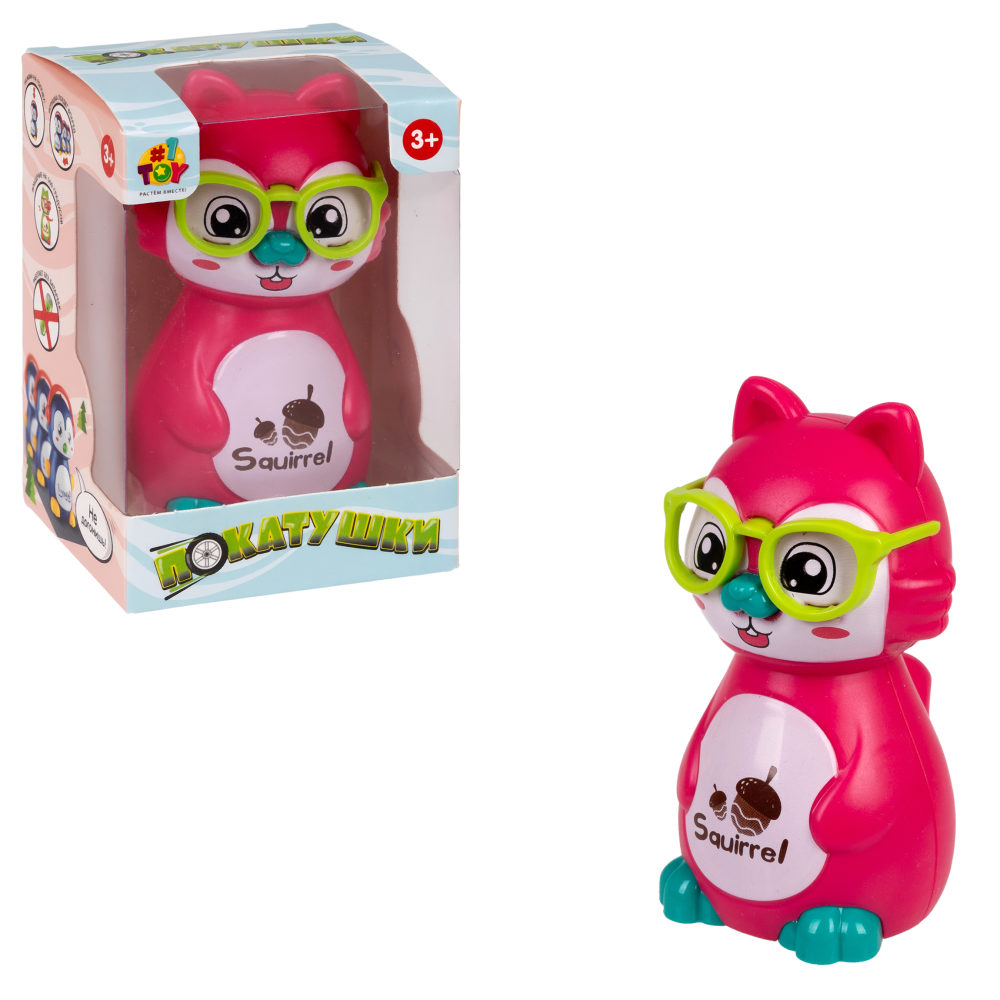 Игрушка детская 1TOY Покатушки Весёлая Белка, инерционная, работает без батареек, розовая