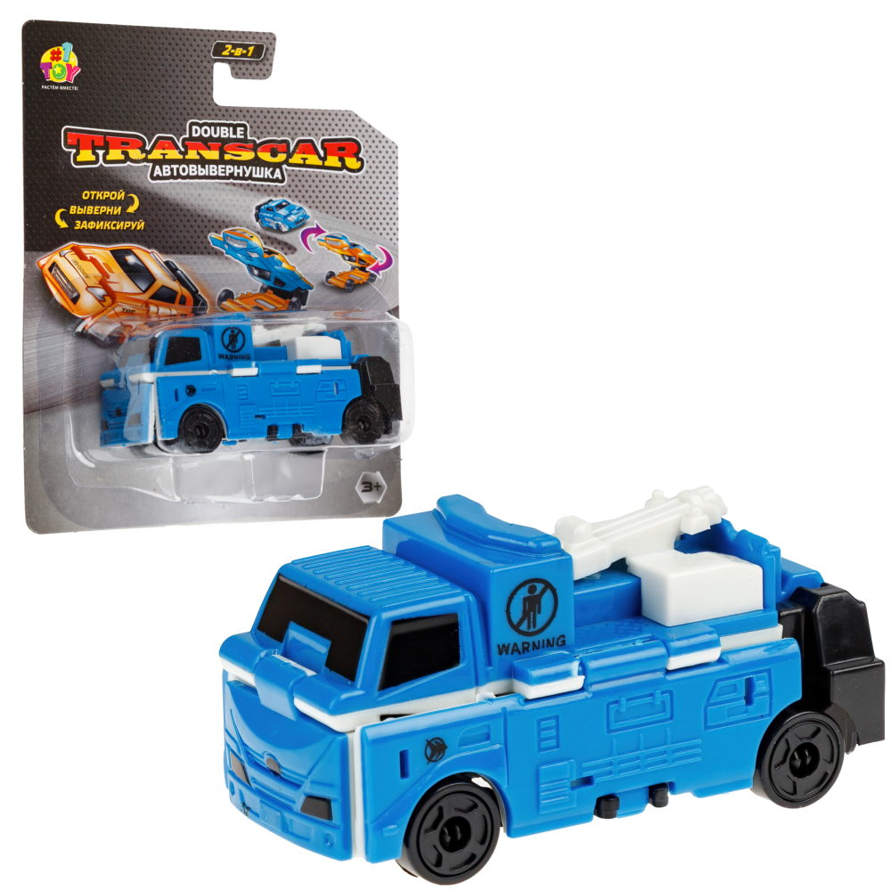 Машинка 2в1 1TOY Transcar Double: Эвакуатор - Бетономешалка, 8 см