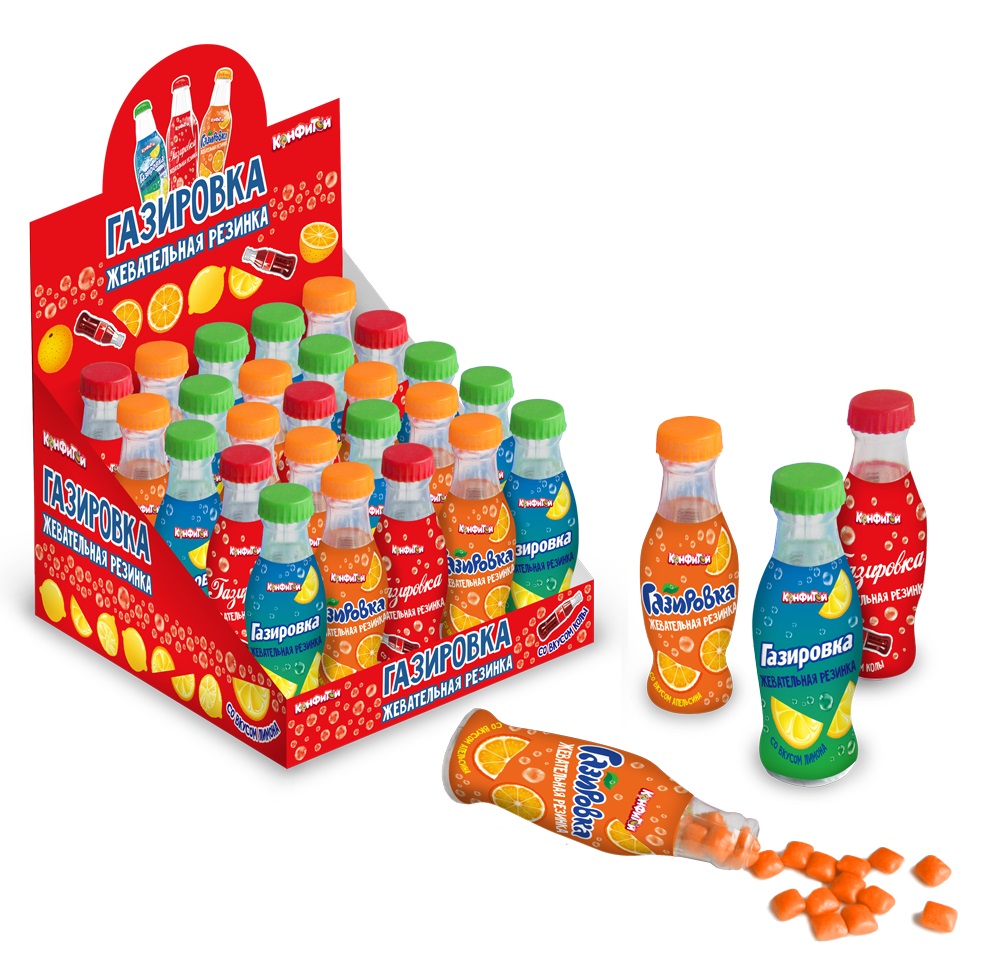Жевательная резинка "ГАЗИРОВКА" в баночке (3 вкуса), блок 30шт.