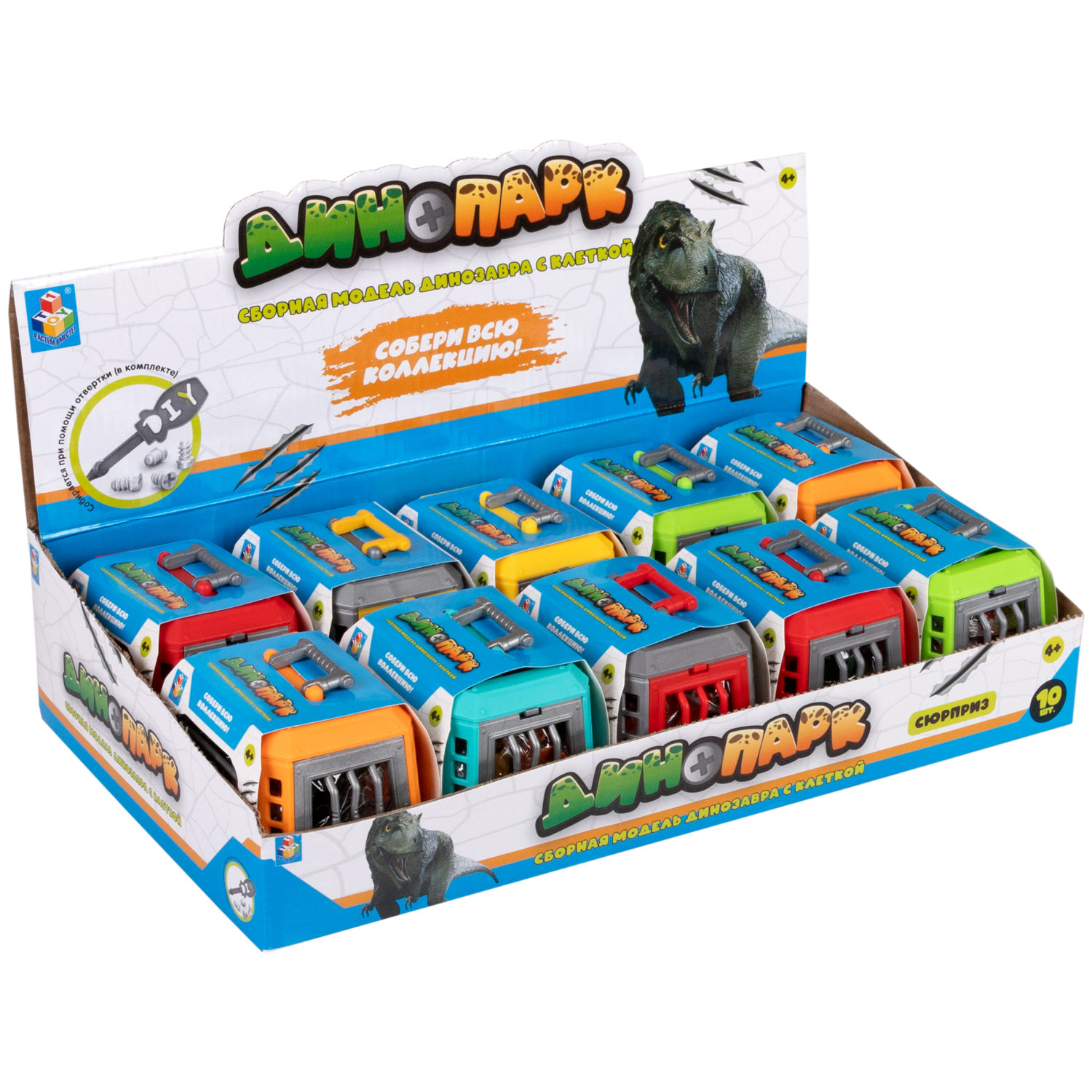 Конструктор 1TOY Динопарк "Клетка с динозавром", с отверткой, винтовой