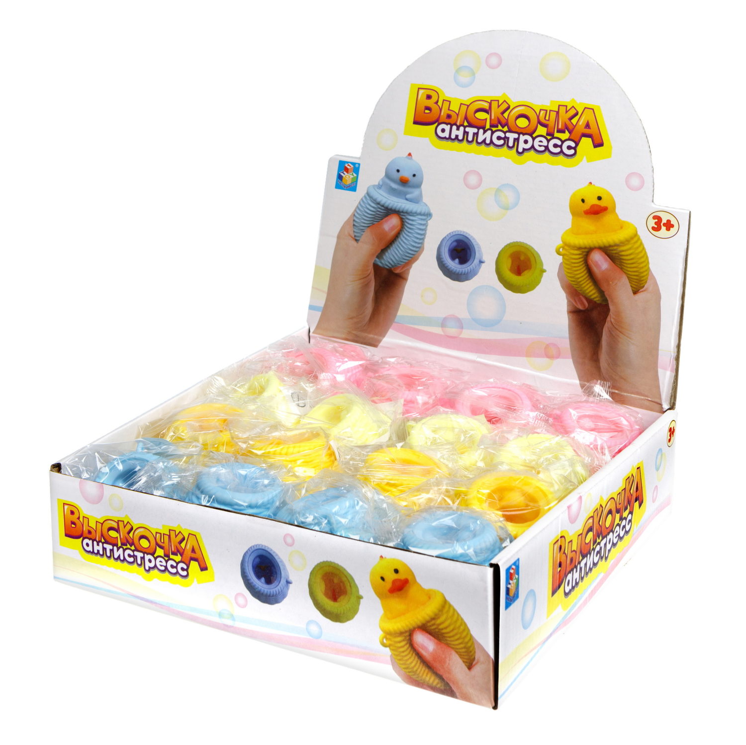 1Toy Жмяка "Выскочка. Птенец" 6х6 см, 16 шт. в д/б