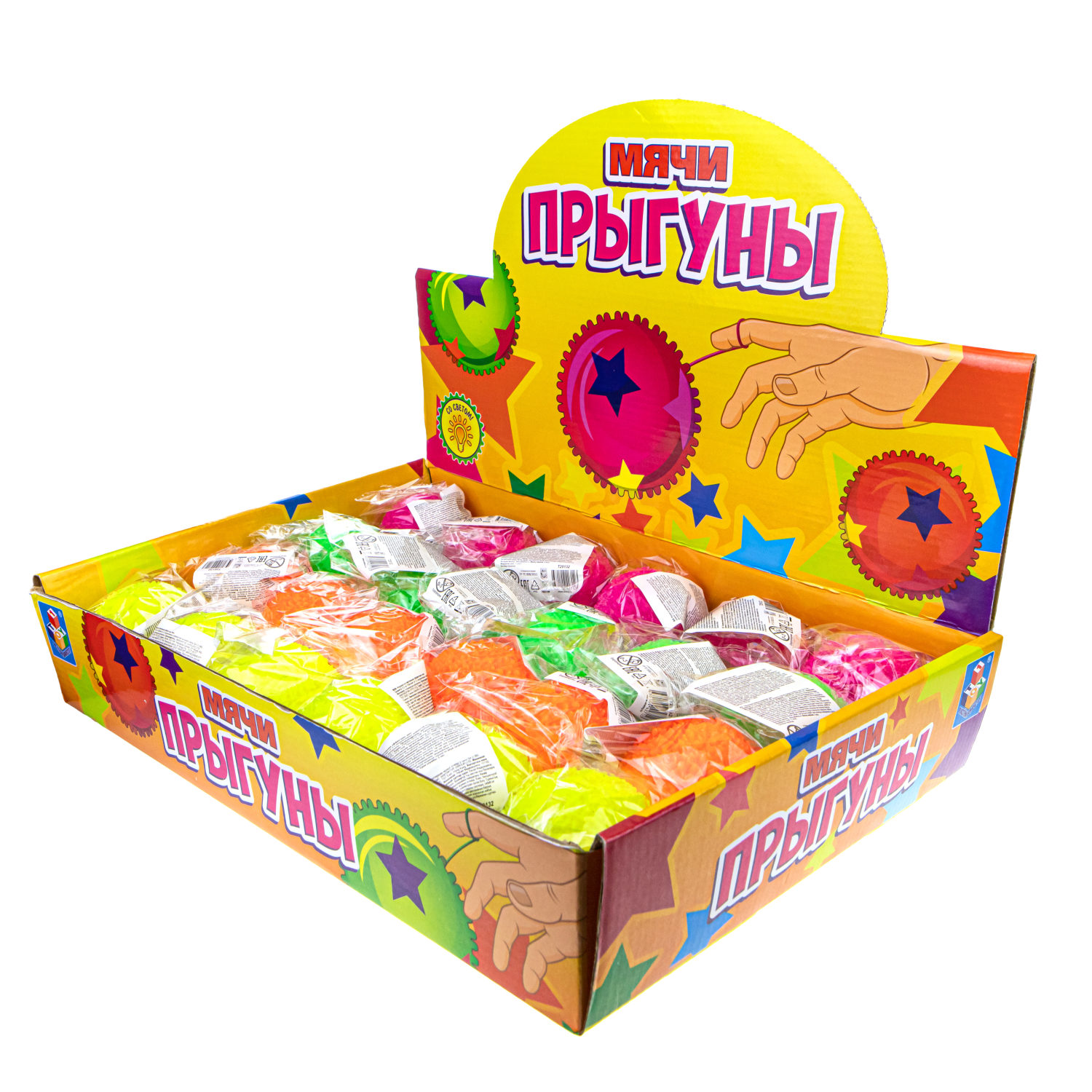 Мячик-прыгун 1TOY снежок, со светом, 6,5 см