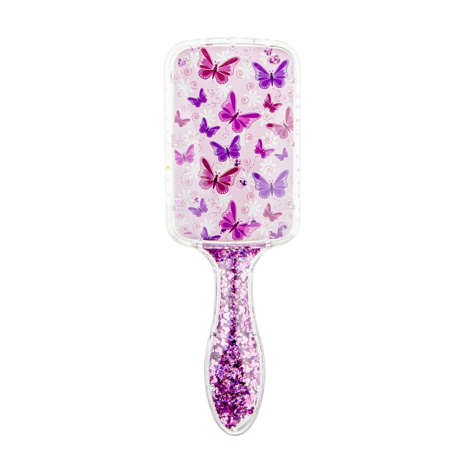 Lukky расчёска массажная прямоугольная "Бабочки", с блестящими конфетти, 4 цвета
