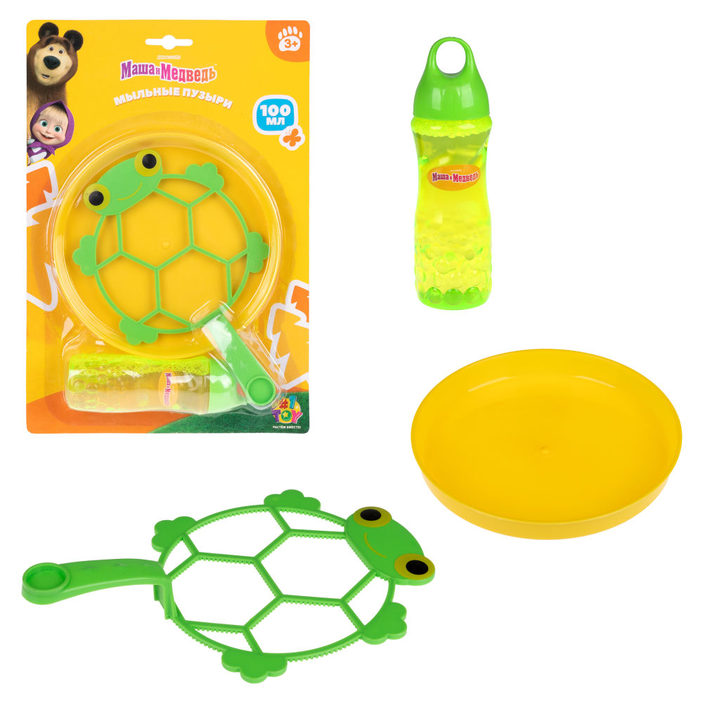Мыльные пузыри 1TOY Маша и медведь, Лягушка, с лотком и венчиком, 100 мл
