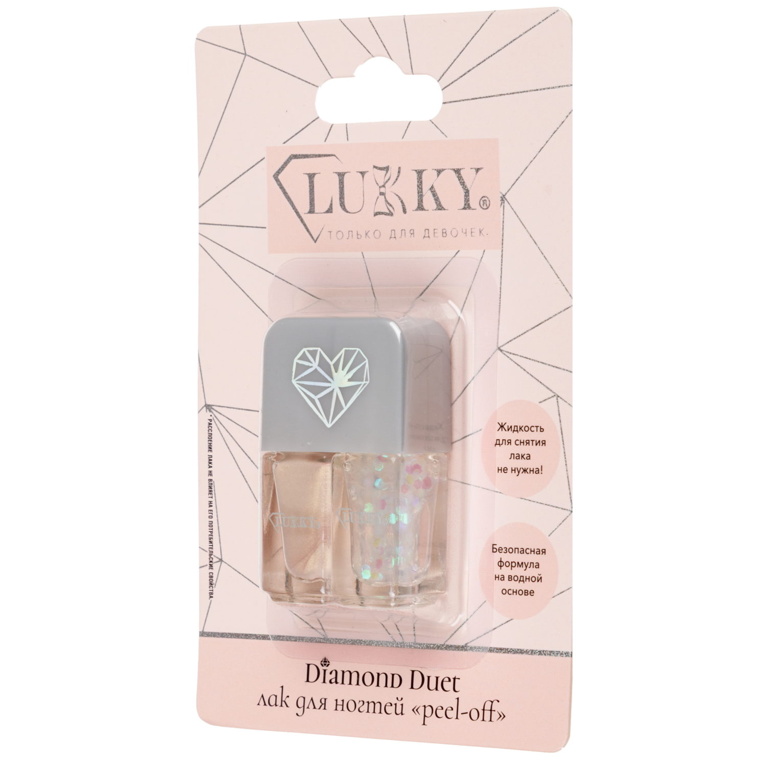 Двойные лаки для ногтей Lukky Diamond Duet, 2 по 4 мл, золотой с блёстками, блистер