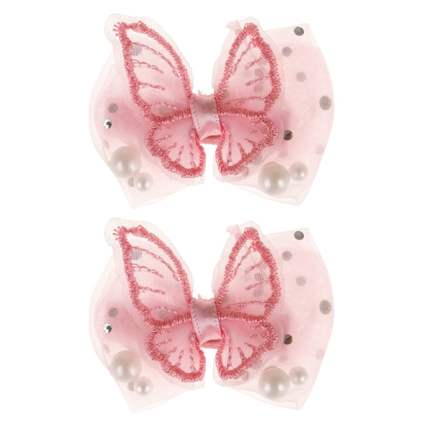 Заколки для волос Lukky Fashion Бантик Шифон с жемчужинами, детские, для девочки, зажимы, 2 цвета в ассортименте, набор 2 шт.