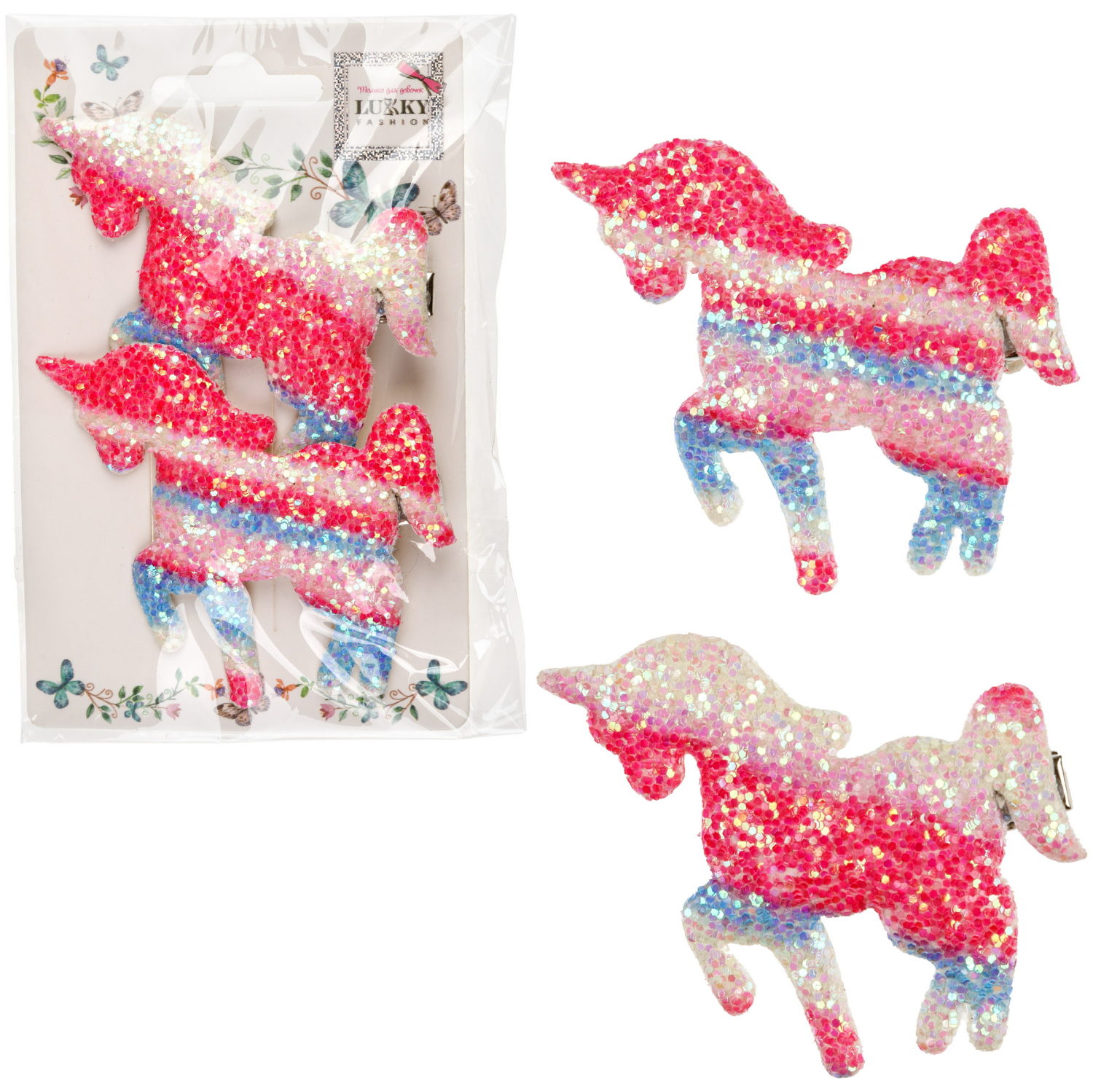 Заколки для волос Lukky Fashion Единорог детские, для девочки, зажимы, 3 цвета в ассортименте, набор 2 шт.