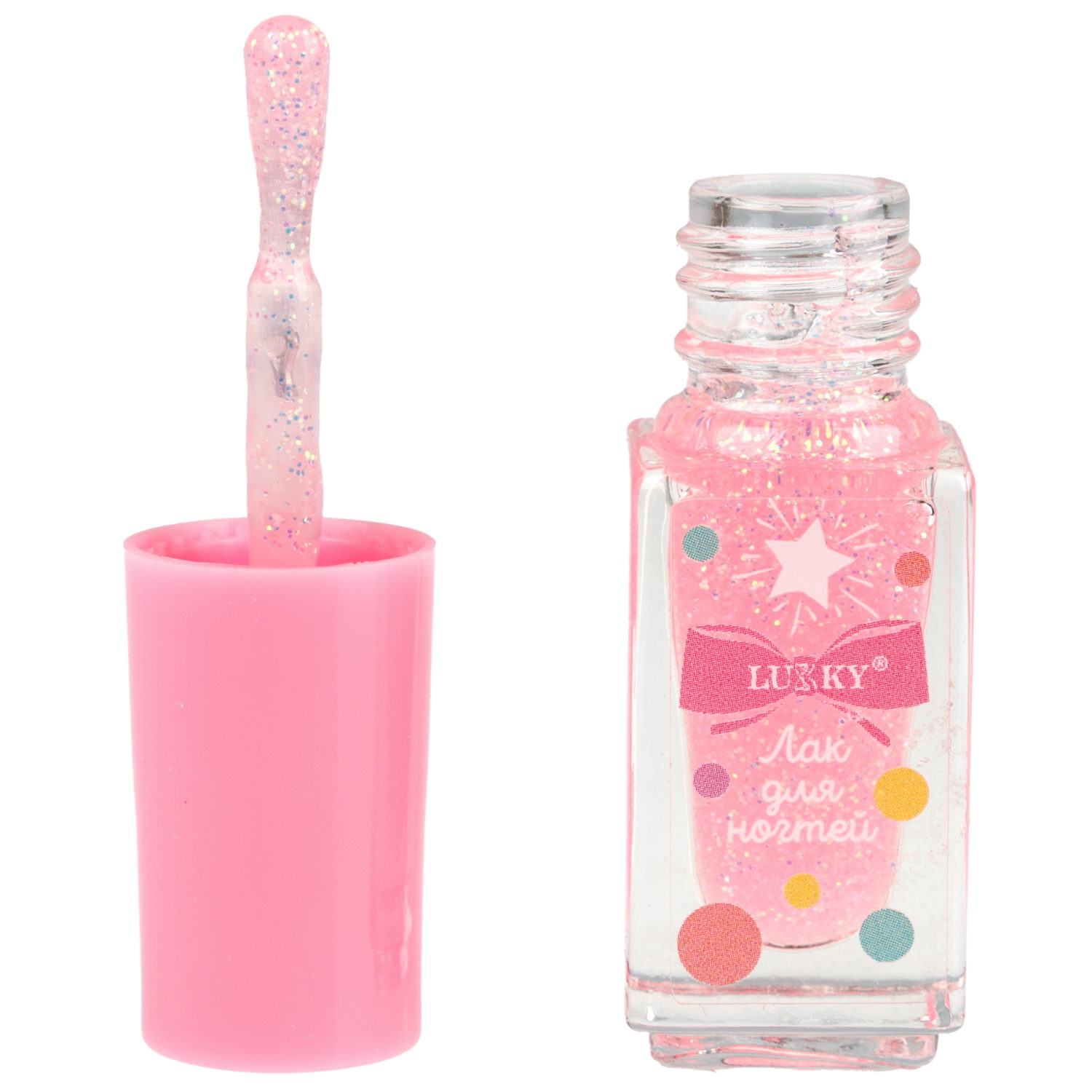 Лак для ногтей детский Lukky Fruity Confetti peel off с блёстками, 3,5 мл, розовый,аромат клубники, 2 колечка