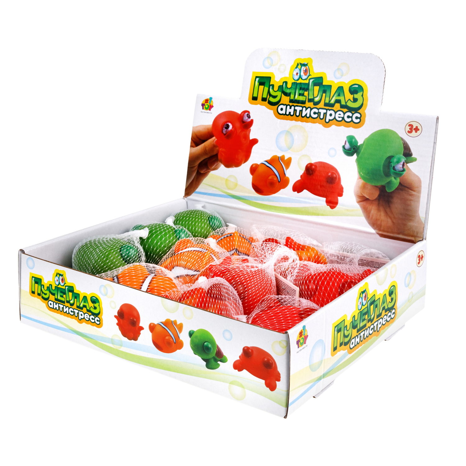 1toy Пучеглаз-антистресс "Водная фауна" 5,7х9x5 см, 4 вида в ассортименте