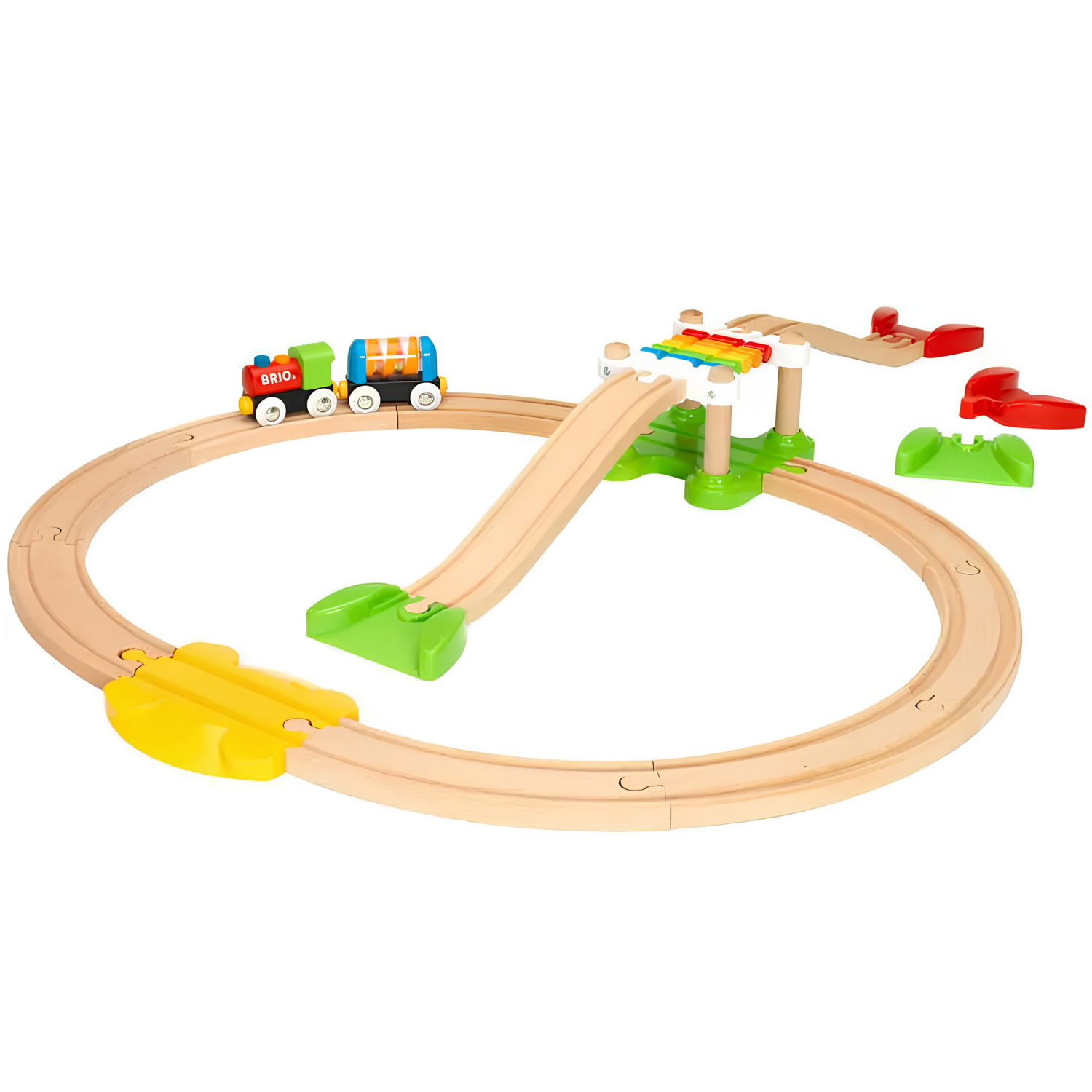 Деревянная железная дорога BRIO, поезд детский на рельсах - паровозик на магнитах, игрушки для малышей, 18 элементов