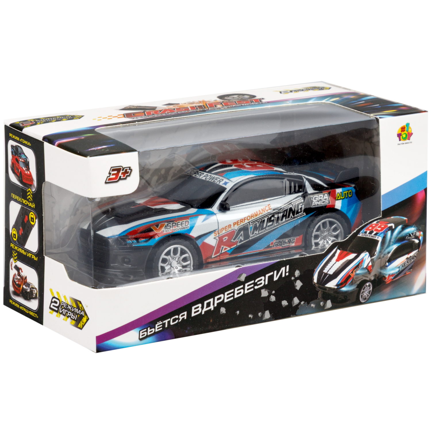 Машинка инерционная 2в1 1TOY CrashFest II , разборная, 13 см, 4 вида