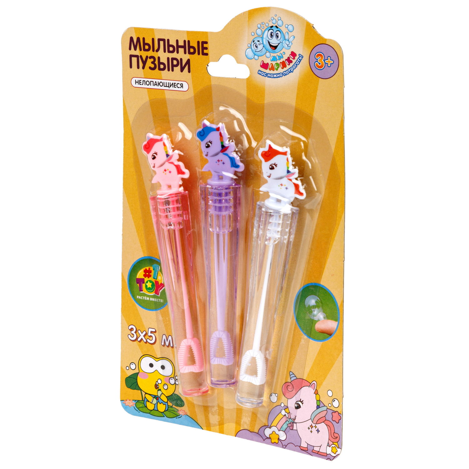 Нелопающиеся мыльные пузыри 1TOY Мы-шарики! Единорог, 5 мл, набор, 3 шт. в блистере