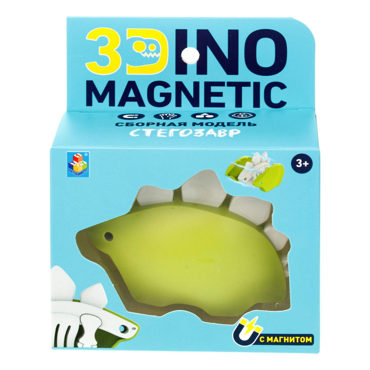 Игрушка динозавр 1TOY 3Dino Magnetic Стегозавр, сборный, с магнитом, для развития моторики и сил рук, цвет в ассортименте 