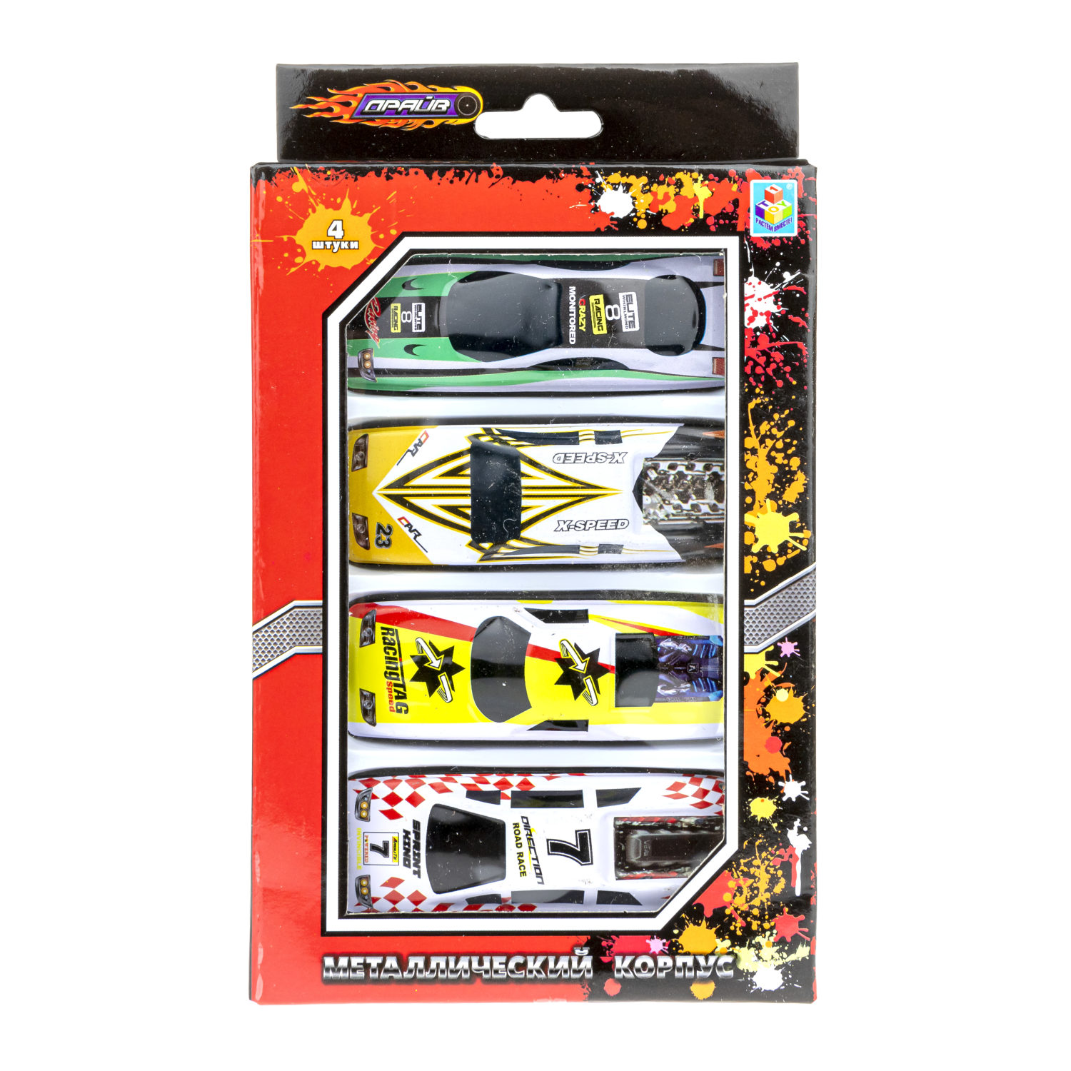 Набор металлических машинок 1TOY Драйв, гоночные, маленькие, 7 см, 4 шт.