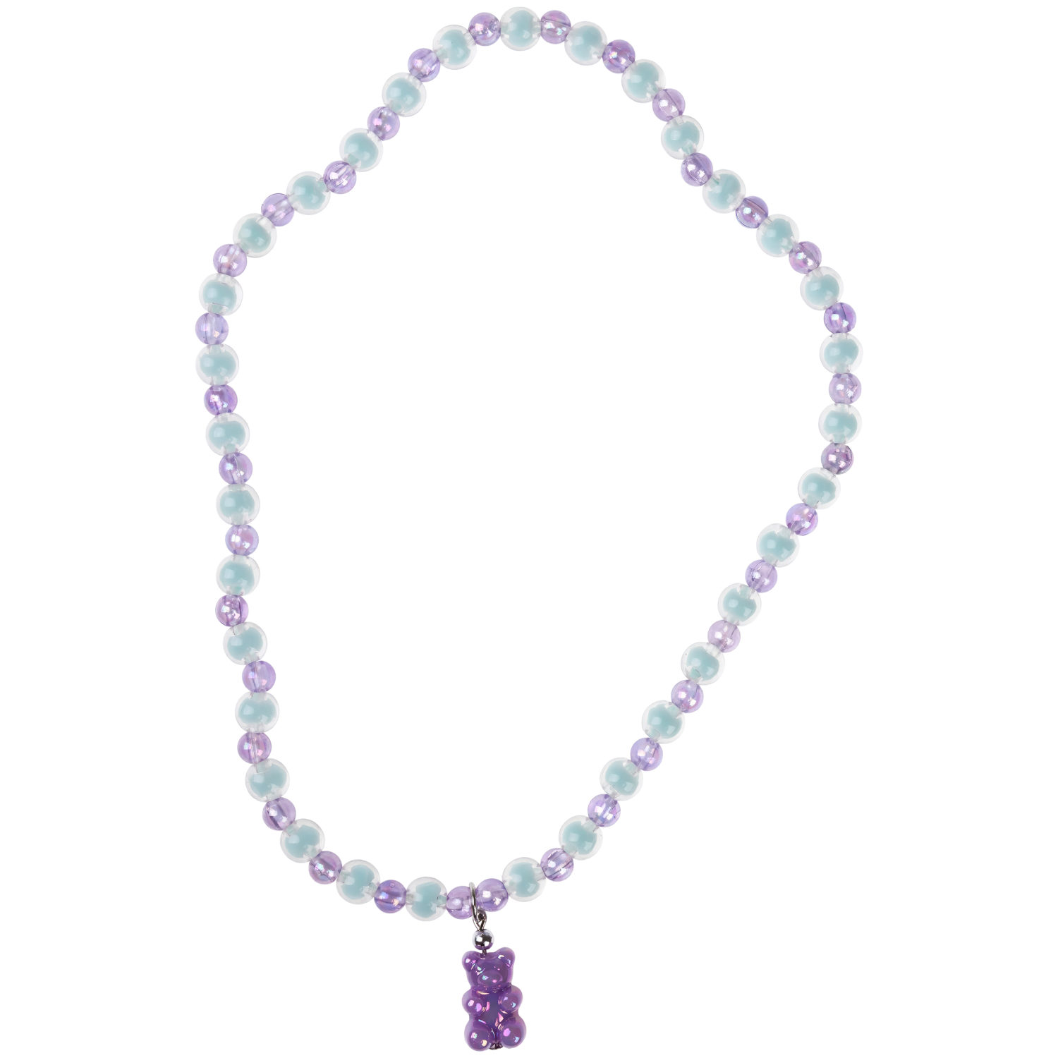 Набор украшений Lukky Fashion "Перламутровые фиолетовые мишки" из глазированных бусин: 3 браслета, клипсы для ушей, бусы с подвеской