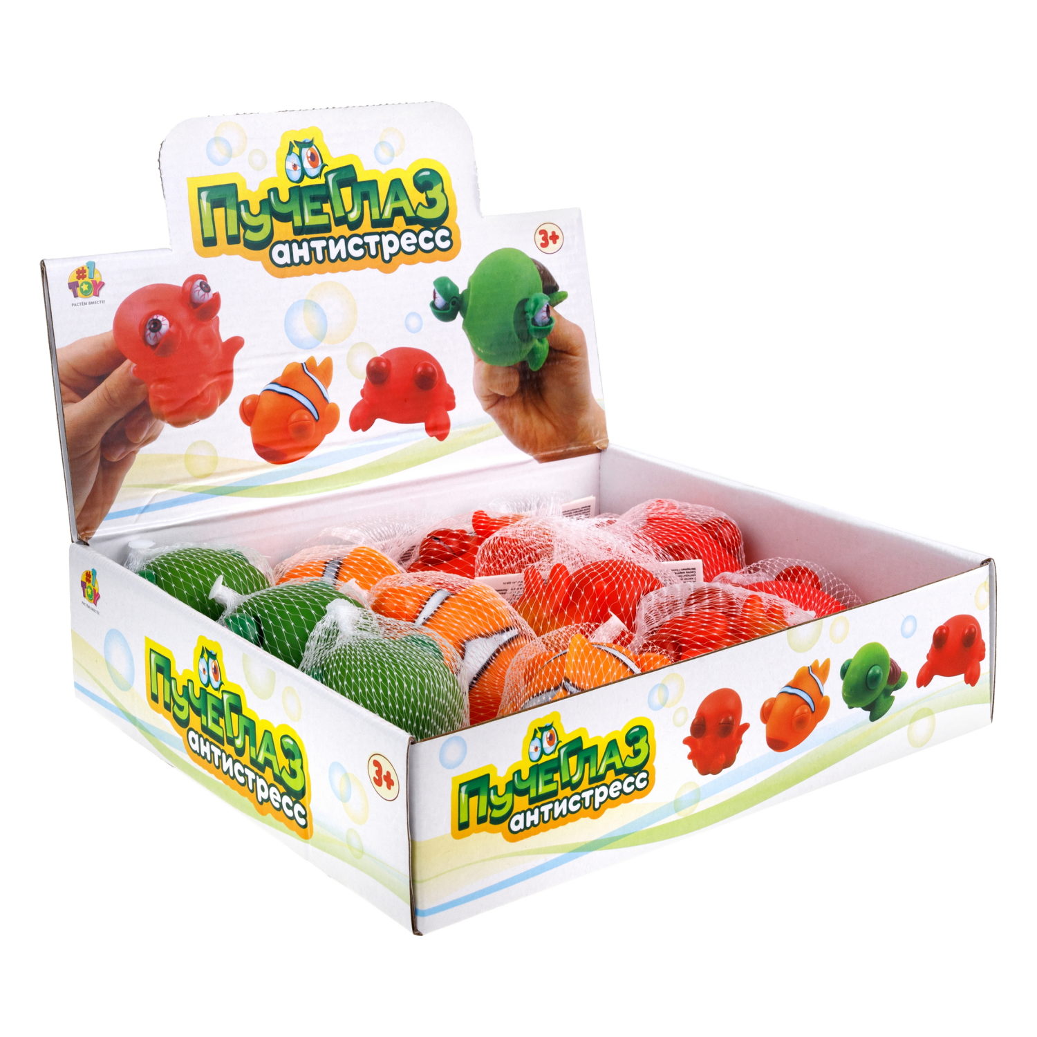 1toy Пучеглаз-антистресс "Водная фауна" 5,7х9x5 см, 4 вида в ассортименте