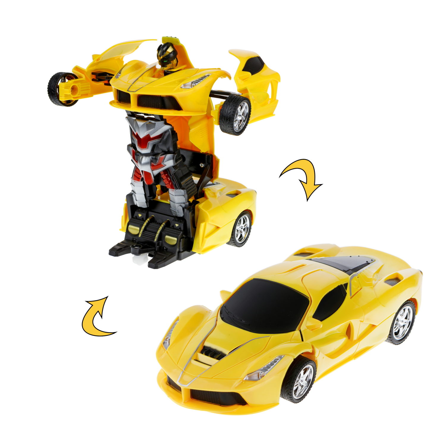 1TOY Трансботы, 1 к18 на р.у. 27МГц, трансформирующийся в легковую машину 20 см, 2 цвета желтый, красный