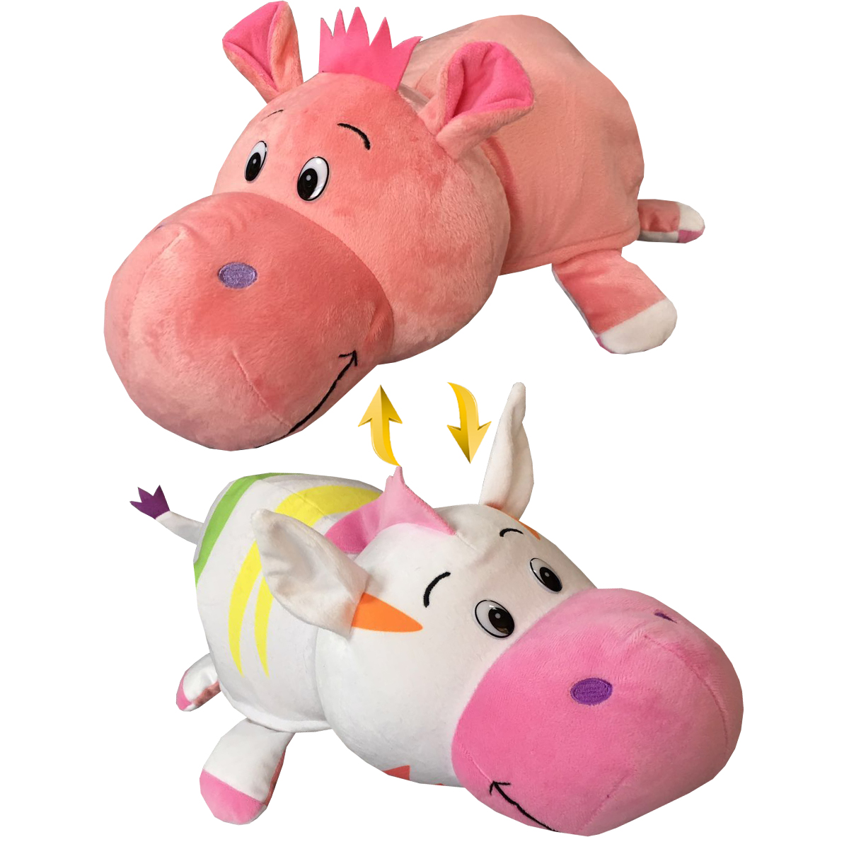 1TOY Вывернушка 76см 2в1, Радужная Зебра-Розовый Гиппопотам