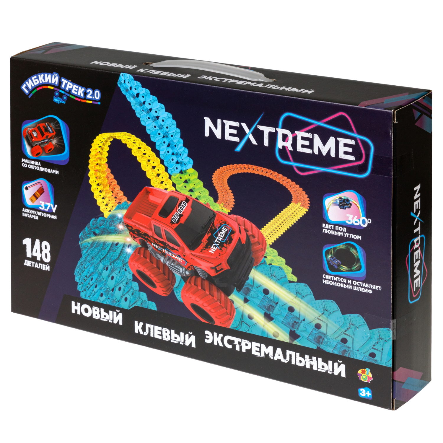 1TOY NEXTREME Гибкий трек 148 деталей, пикап красный с аккумуляторной батареей