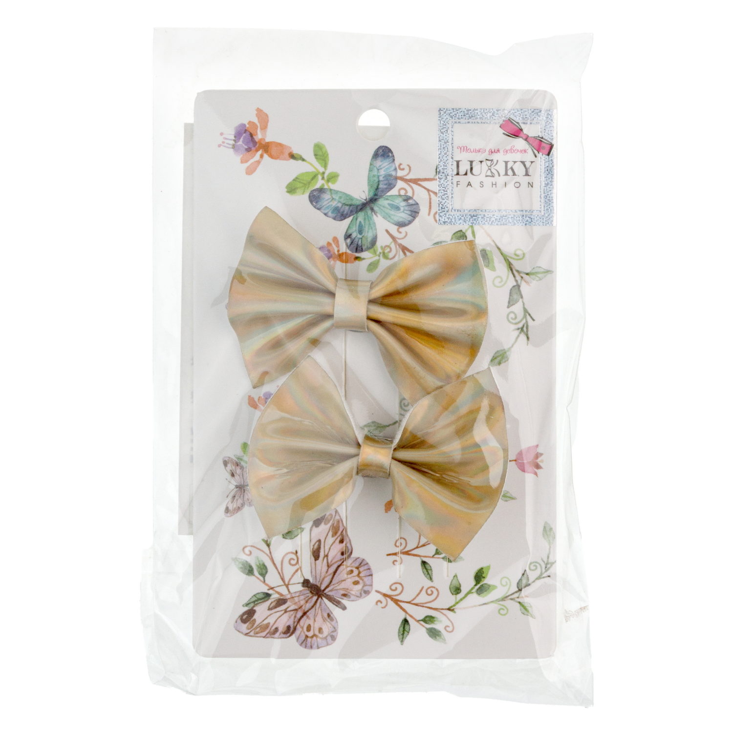 Заколки для волос Lukky Fashion Бантики Голография, детские, для девочки, зажимы, 4 цвета в ассортименте, набор 2 шт.