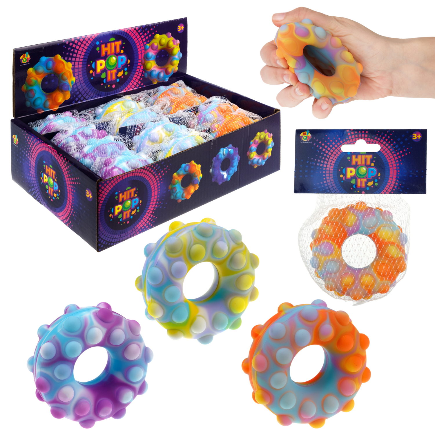1toy Жмяка Hit Pop It "Пончик" 7 см, 3 вида в асс.