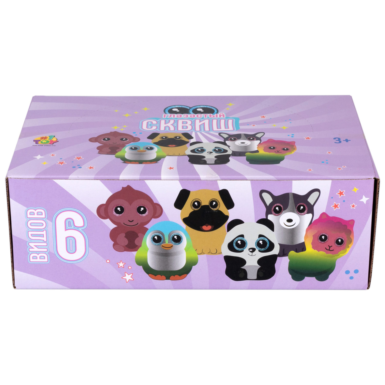 Глазастый сквиш 1TOY Животные, игрушка-антистресс для рук, жмякалка, 8-9 см, 6 видов в ассортименте