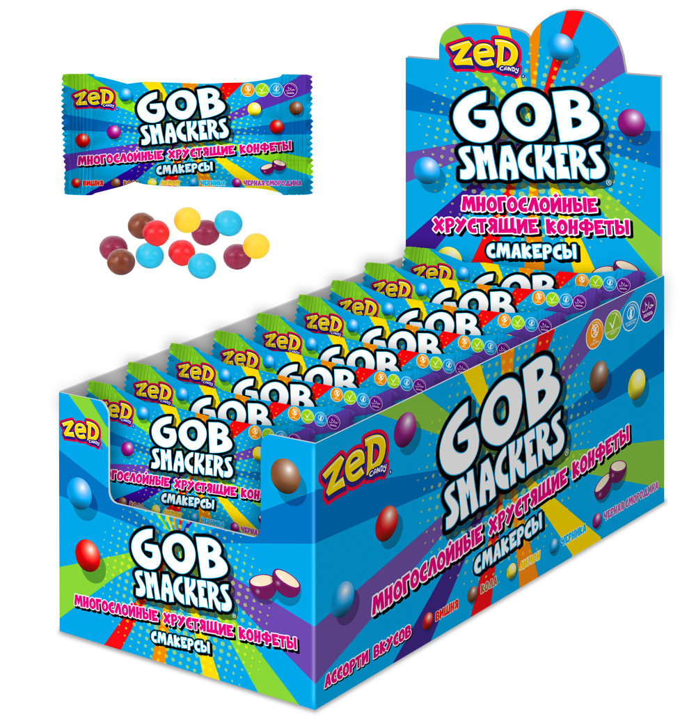 GOBSMACKERS многослойные хрустящие конфеты, блок 30шт. (20г х 30 х 12)