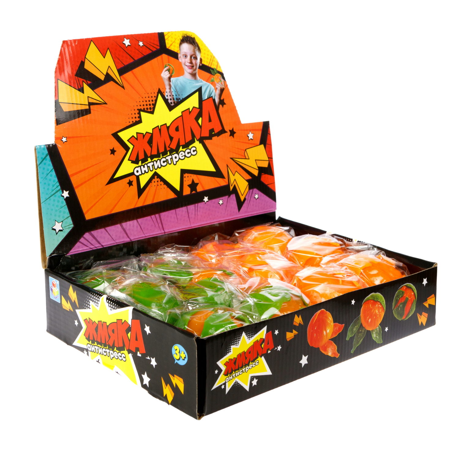 1toy Жмяка-антистресс "Мандарин" 6,5х6,5х5 см, Оранжевый, 12 шт. в д/б