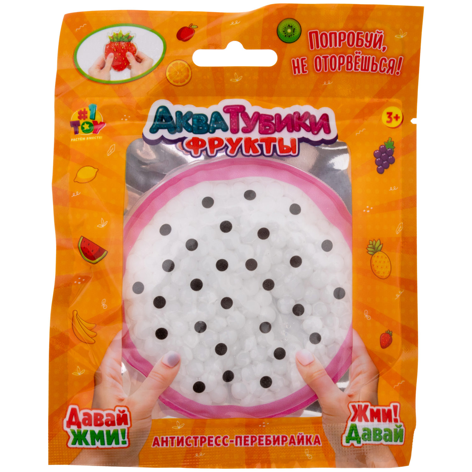 Акватубики переливайка 1TOY «Фрукты» скользун с водой внутри, антистресс для рук, жмякалка, 10 видов в ассортименте