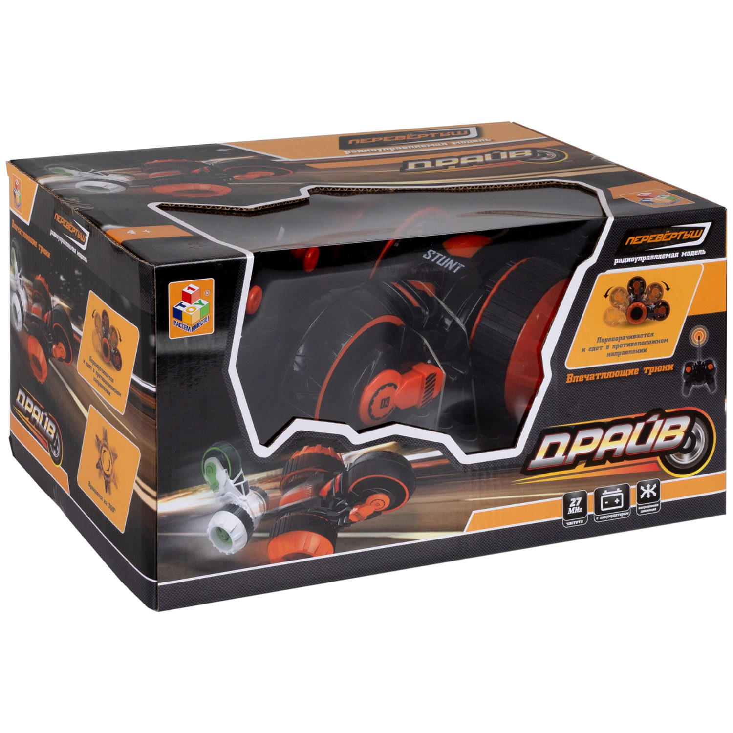 Машинка на пульте управления 1TOY Драйв перевертыш, трюковая, радиоуправляемая, трюкач, черная