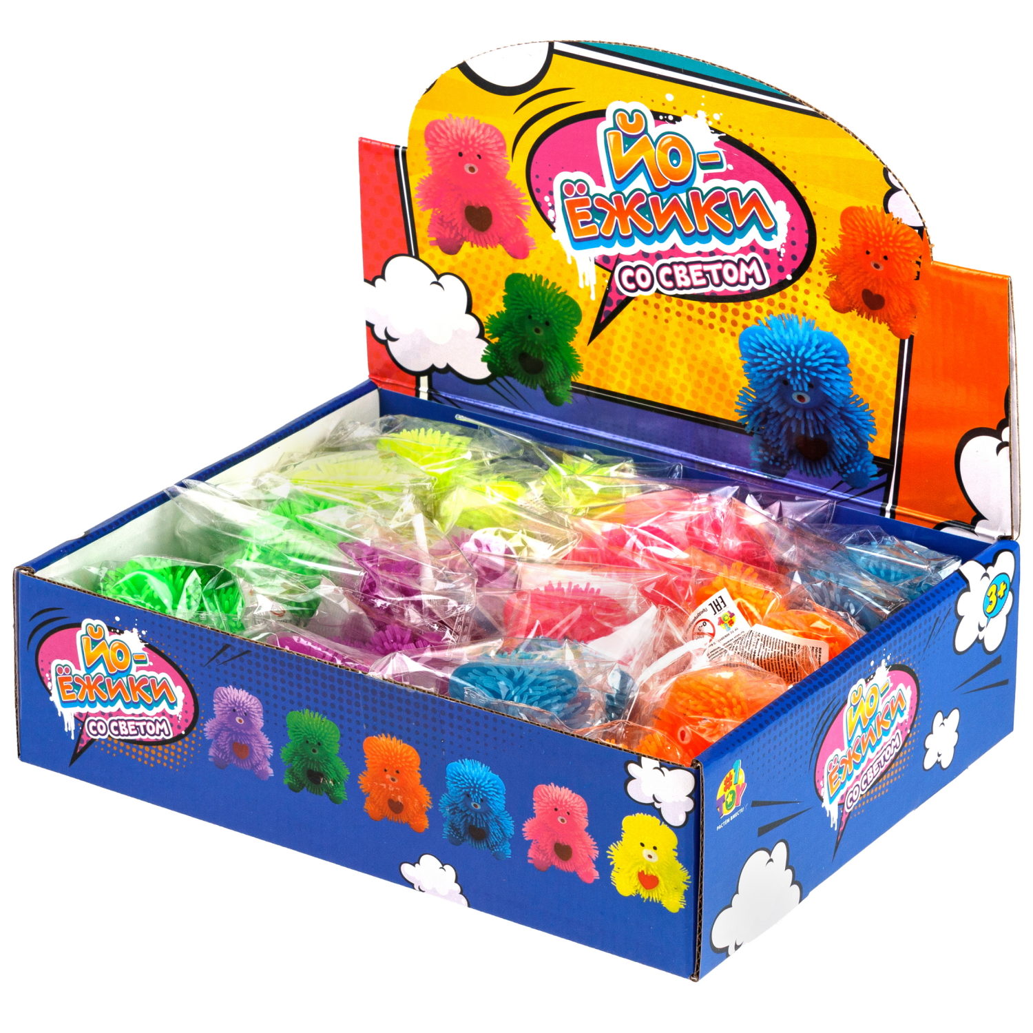 Игрушка-антистресс для рук 1toy Йо-Ёжики, "Медвежонок" 8 см, со светом, 6 видов в ассортименте