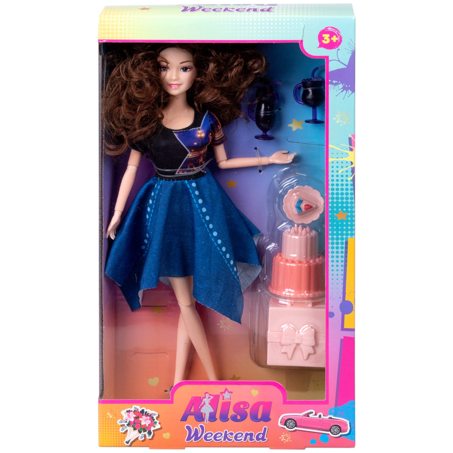 Кукла Alisa Weekend в синем платье, с аксессурами, 29 см