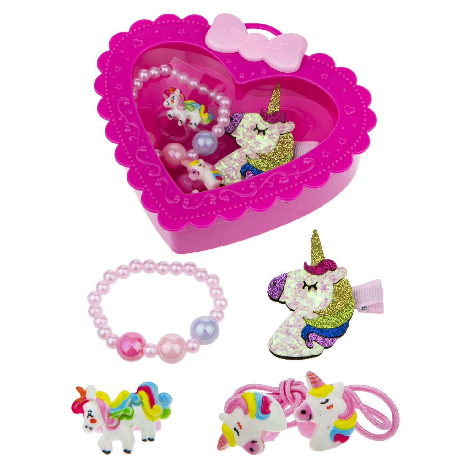Набор украшений для девочки в шкатулке 1TOY Sweet heart Bijou: колечко, браслет, заколочка, 2 резинки