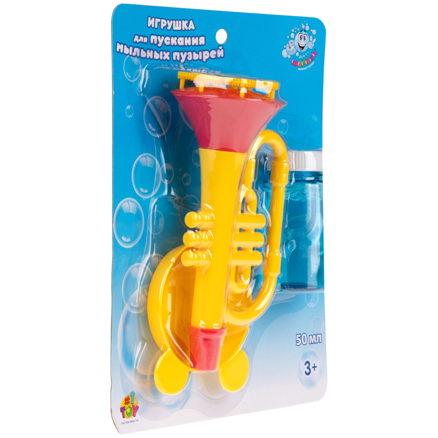 Игрушка для пускания мыльных пузырей 1TOY в виде духовой трубы, 50 мл