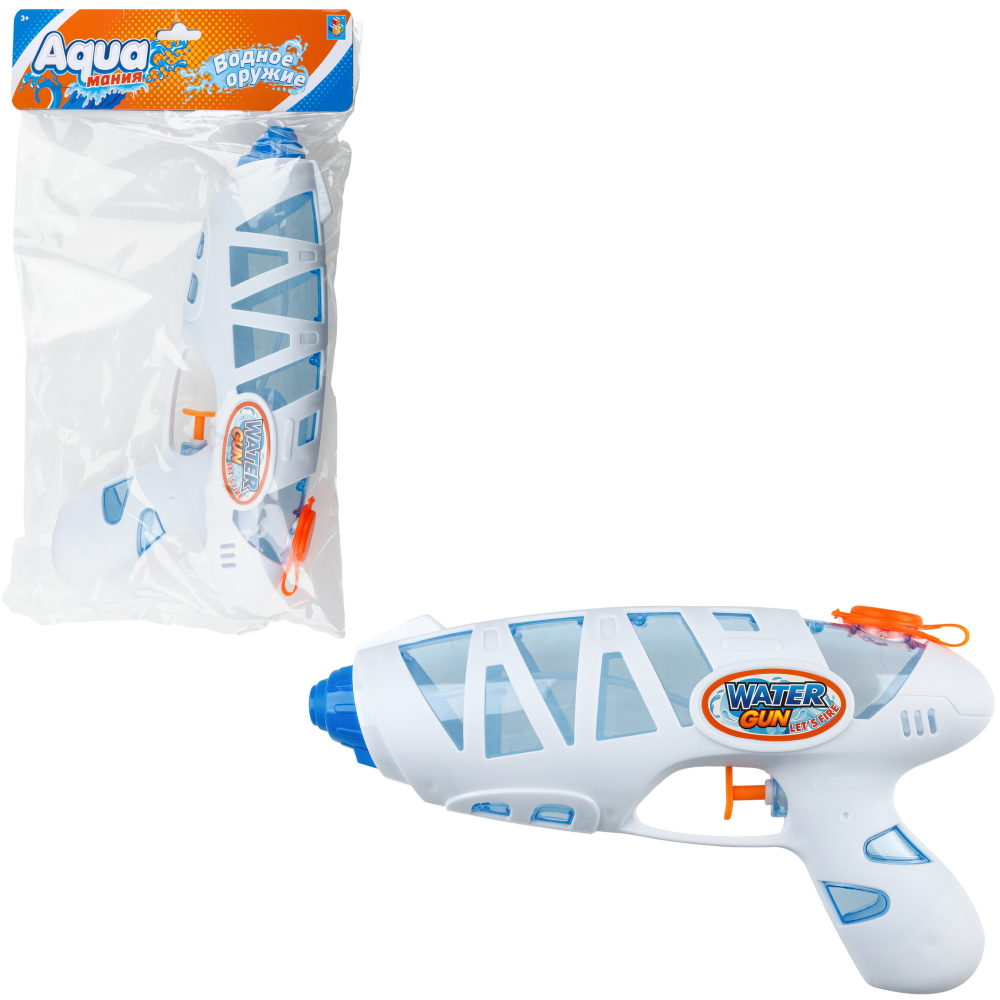 1toy Аквамания водный пистолет 23 см, пакет + хедер, белый