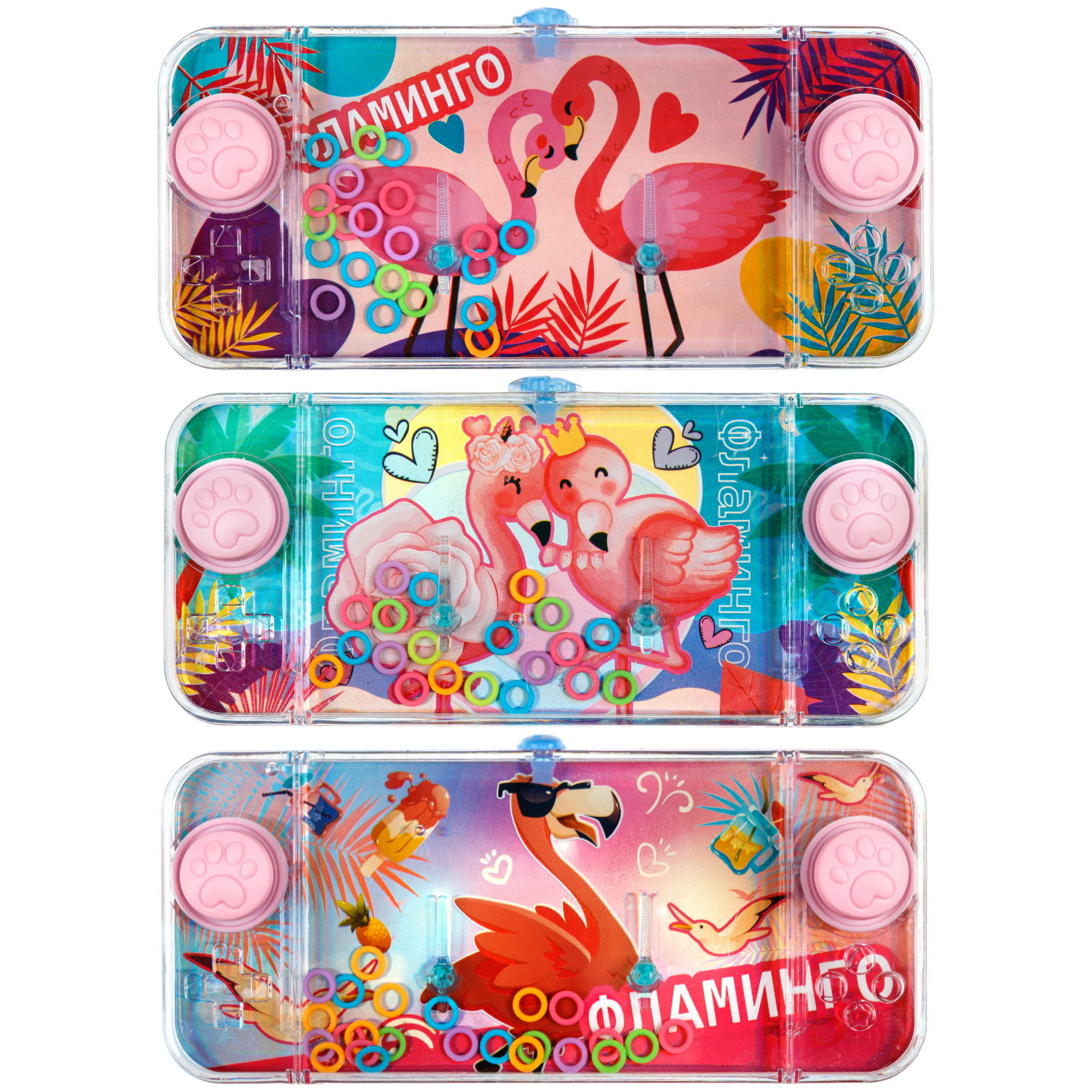 Водный тетрис 1TOY Игра с водой Насади колечки Фламинго, 15,5х7х2 см, 3 вида