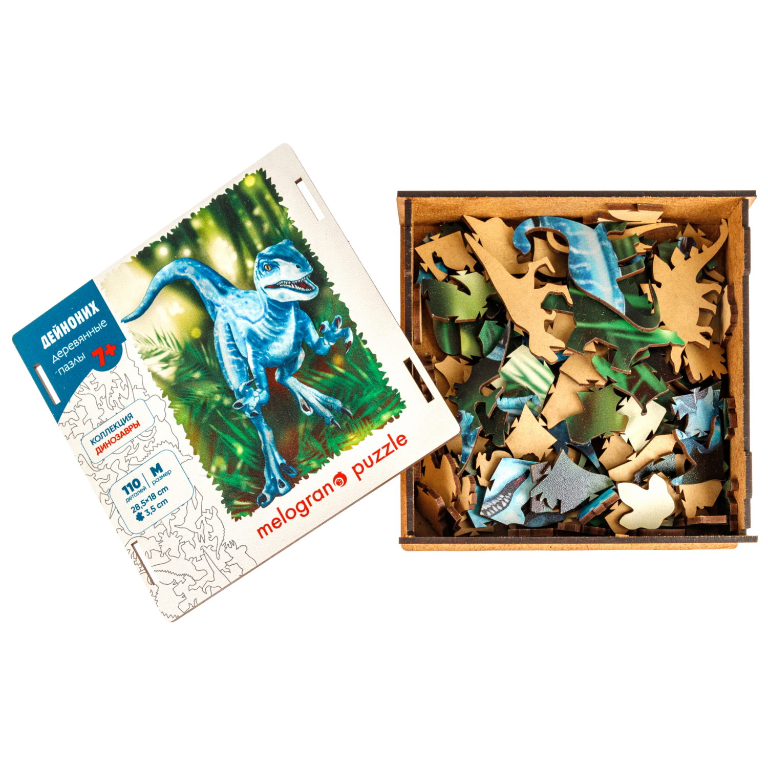 Деревянные пазлы Collection Dinosaurs Динозавр Дейноних, 110 деталей, 19,7х28,5 см, 7+