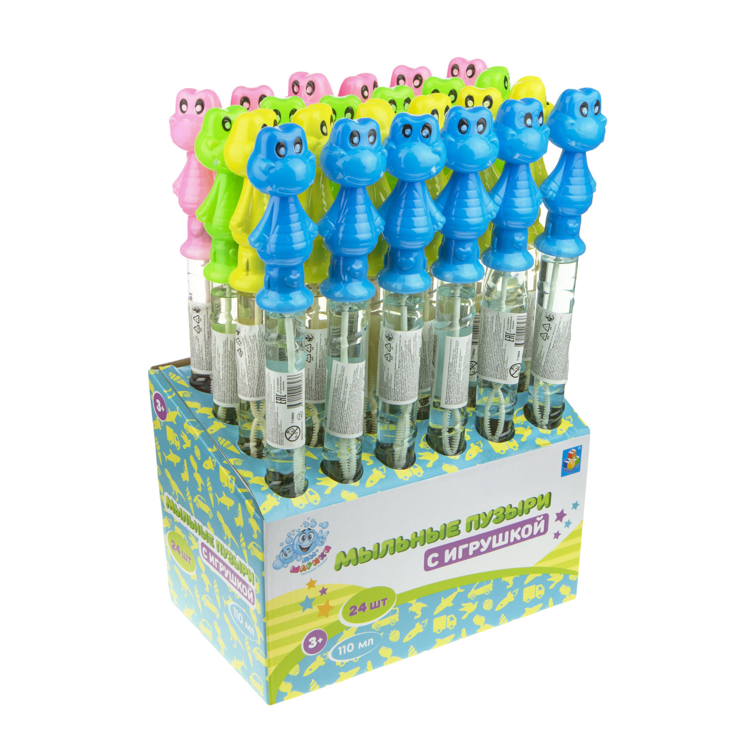 Мыльные пузыри с игрушкой 1TOY Мы-шарики! Крокодил, 110 мл, 4 цвета в ассортименте